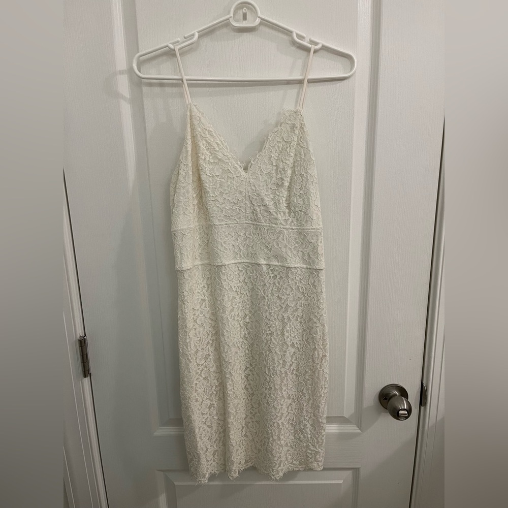 White Lace V Neck Dress with Adjustable Straps